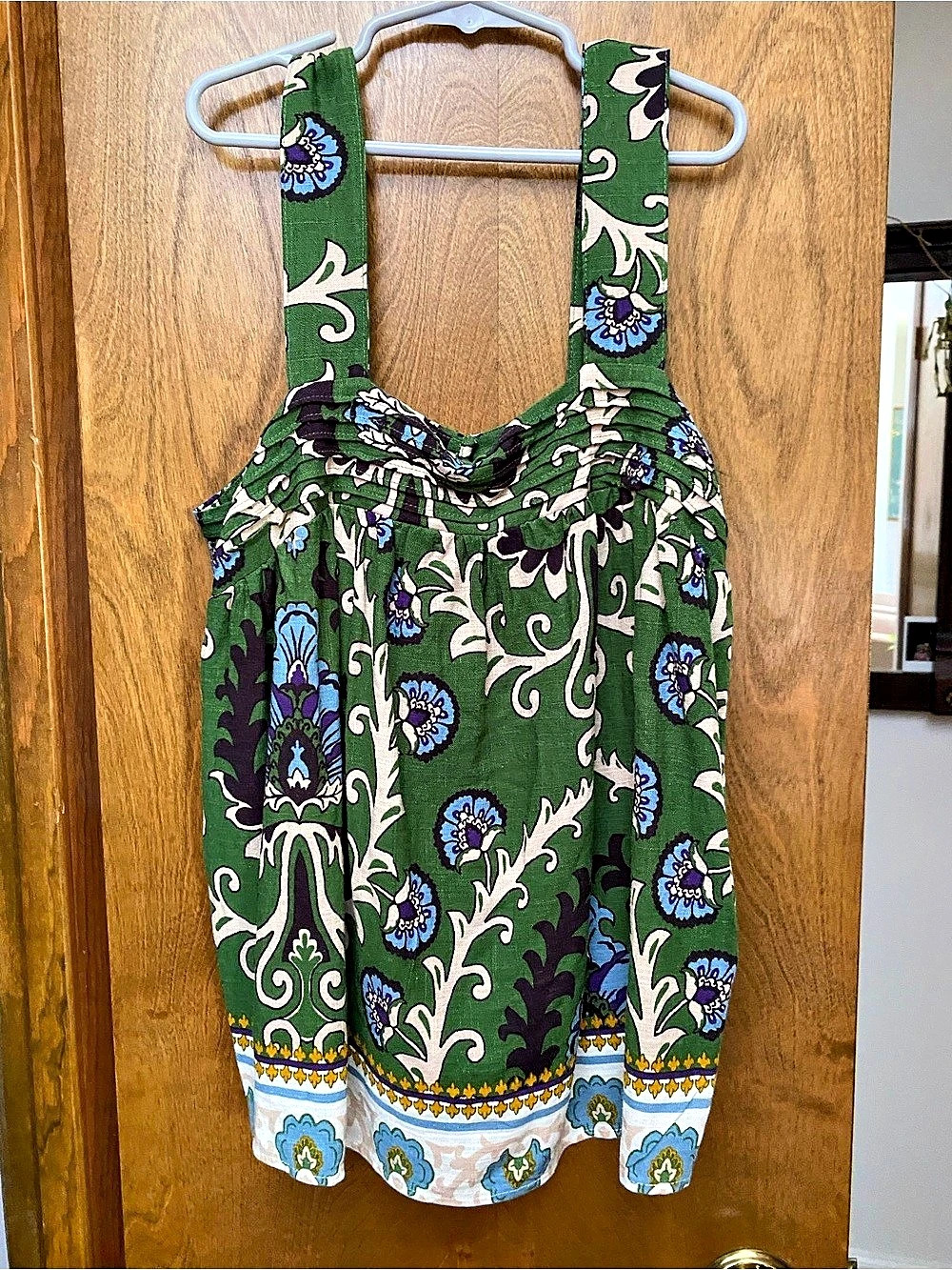 Sanctuary Floral Print Cotton Blend Tank Top Green & Blue Small